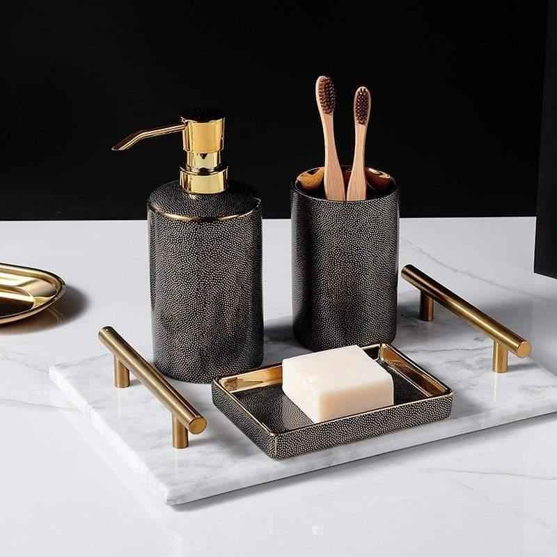 Palais Bathroom Accessories Set | Ceramic with Gold Accents