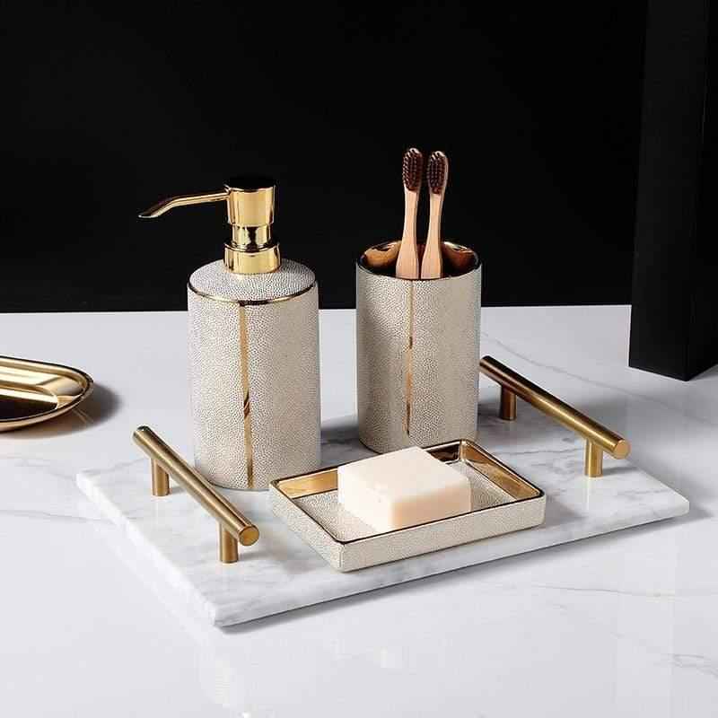 Palais Bathroom Accessories Set | Ceramic with Gold Accents
