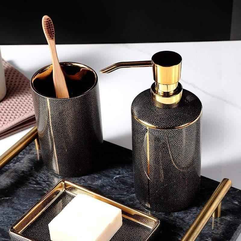 Palais Bathroom Accessories Set | Ceramic with Gold Accents