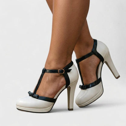 Elegant T-Strap Heels for Women Platform Ankle-Strap
