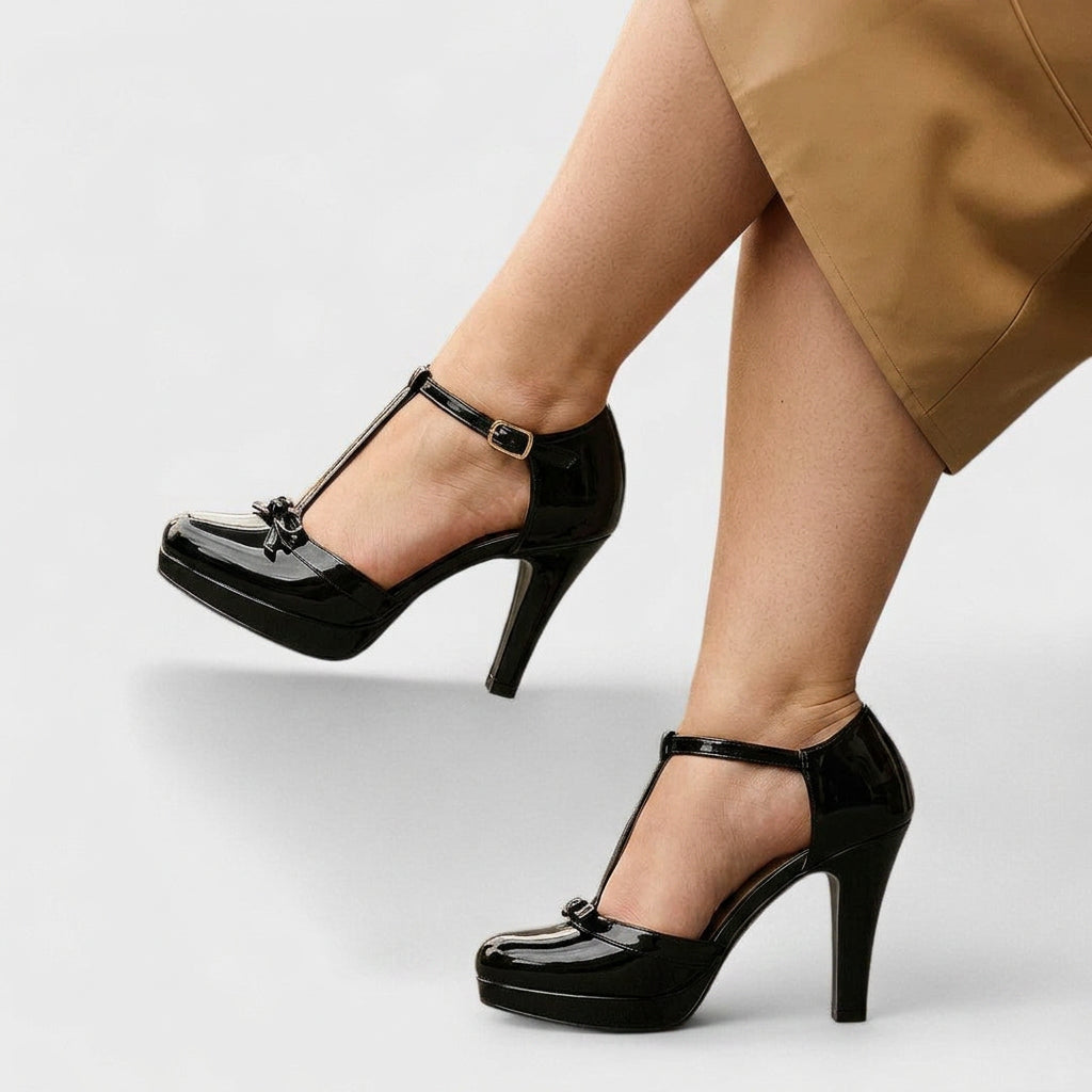 Elegant T-Strap Heels for Women Platform Ankle-Strap