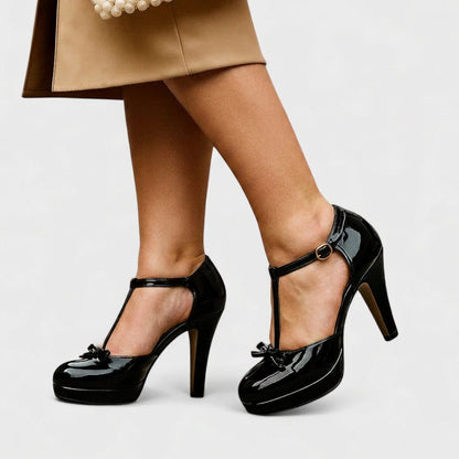 Elegant T-Strap Heels for Women Platform Ankle-Strap