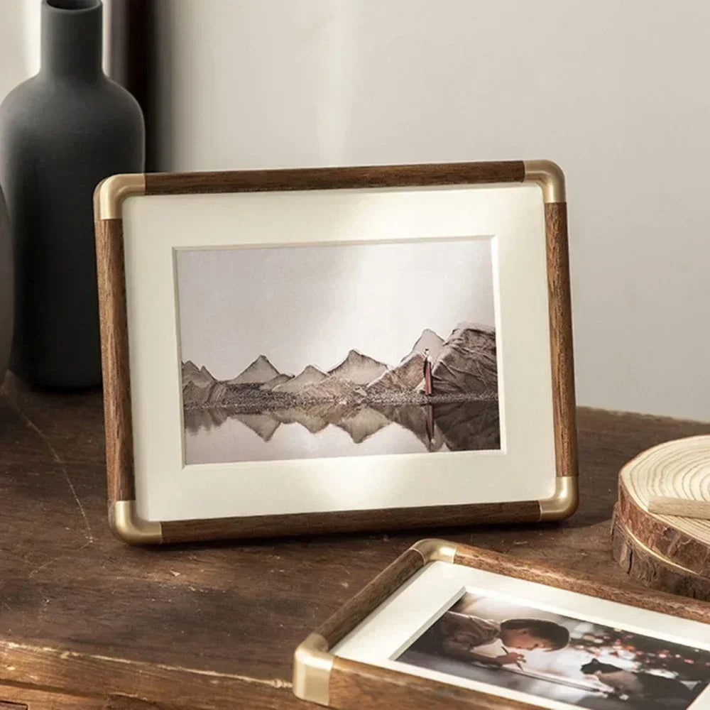 Brio Tabletop Photo Frame | Vintage Wood with Brass Accents