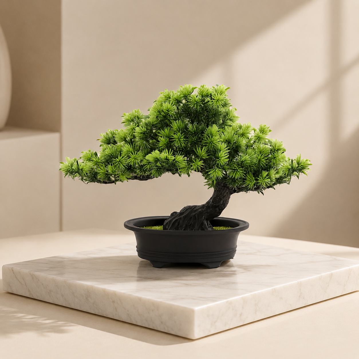 Artificial Bonsai Plant, Faux Foliage, Black Display Pot, Indoor Decor