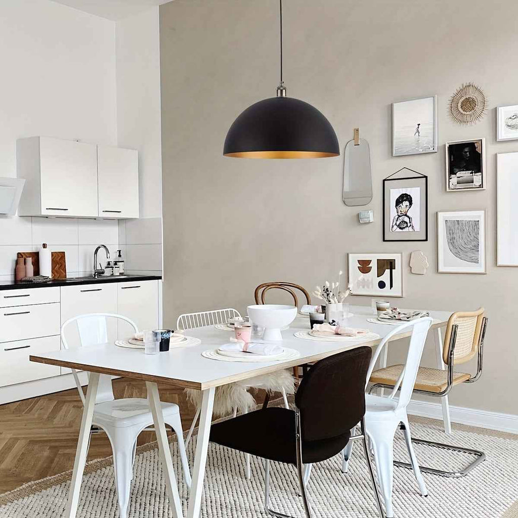 Bello Pendant Light | Adjustable Iron Shade, Black & Gold Finish