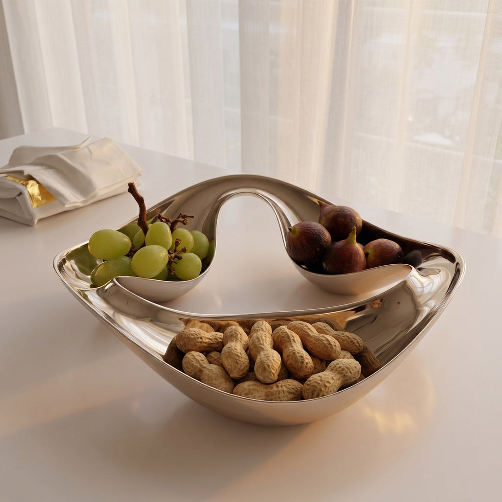 Luma Silver Tray | Triple Compartment, Mirror Finish