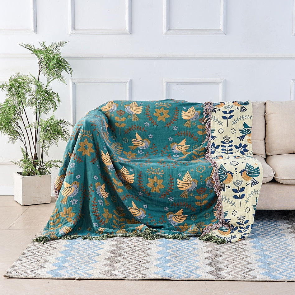Reversible Scandinavian Bird Blanket | Blanket made from 100% Cotton