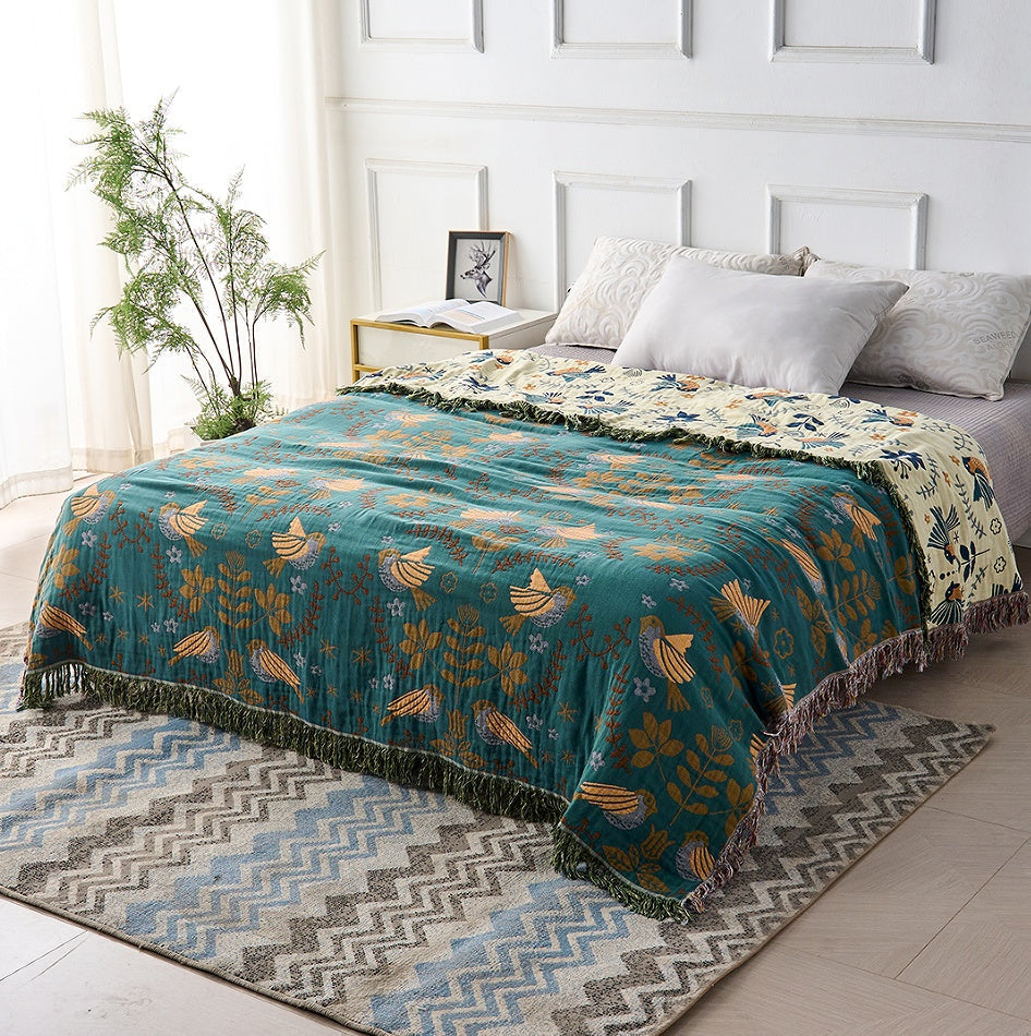 Reversible Scandinavian Bird Blanket | Blanket made from 100% Cotton
