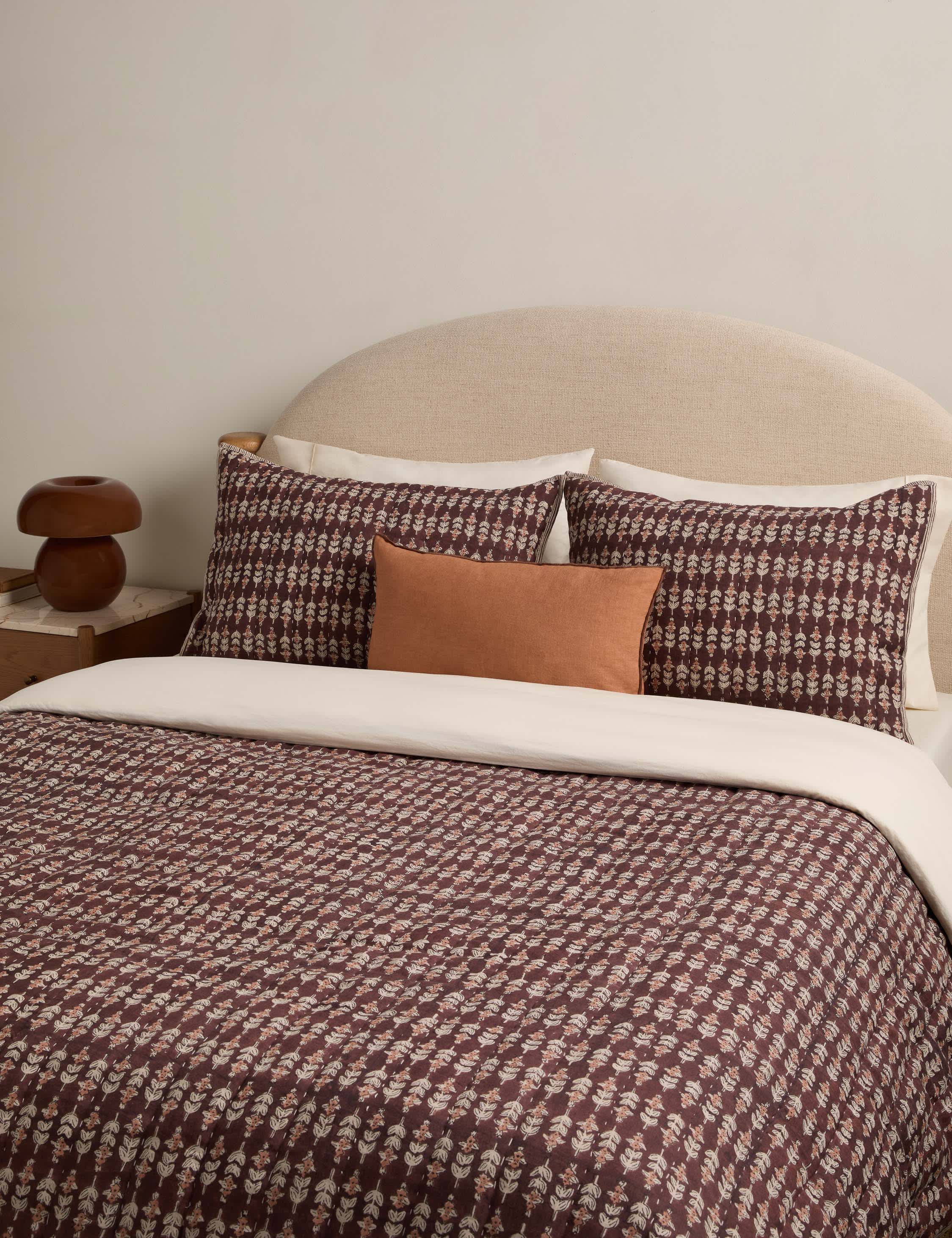 Bela Quilt | Linen Cotton Blend, Floral Block Print
