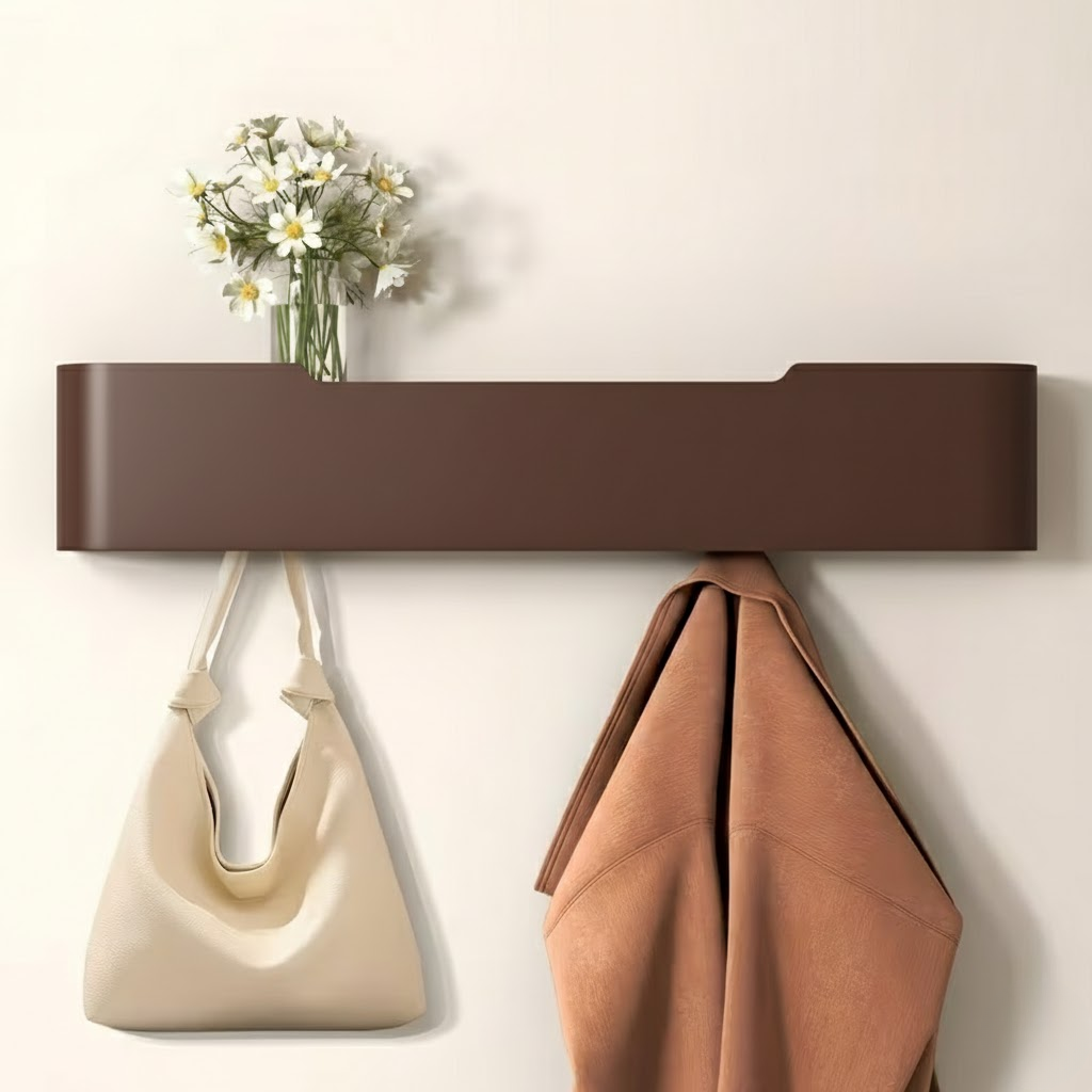 KeyWood: Wall-Mounted Coat Rack – Modern Wooden Shelf with Hooks, Space-Saving & Decorative for Hallway & Bedroom