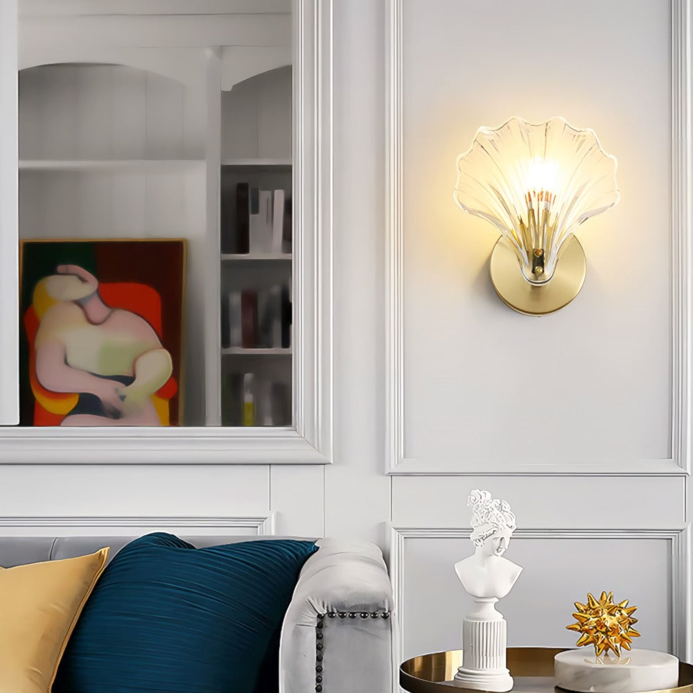 Art Deco Brass Glass Seashell Wall Sconce LED 1-Light