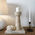 Bela Travertine Marble Candle Holder | Sculptural Design, 25 cm Height