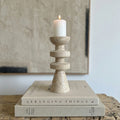 Alfi Candle Holder | Travertine Stone, Two-Tiered Design
