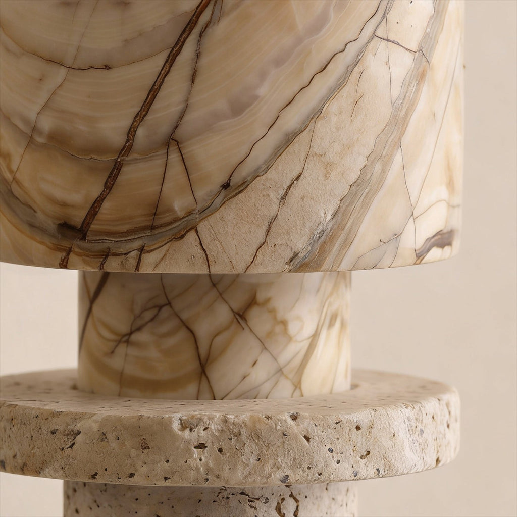 Bello Travertine Candelabrum | Five Rings, Natural Matte Finish