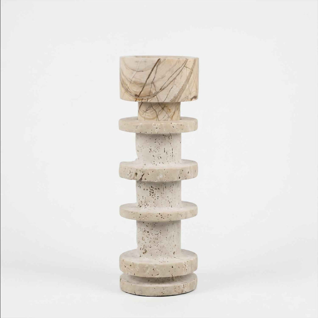 Bello Travertine Candelabrum | Five Rings, Natural Matte Finish