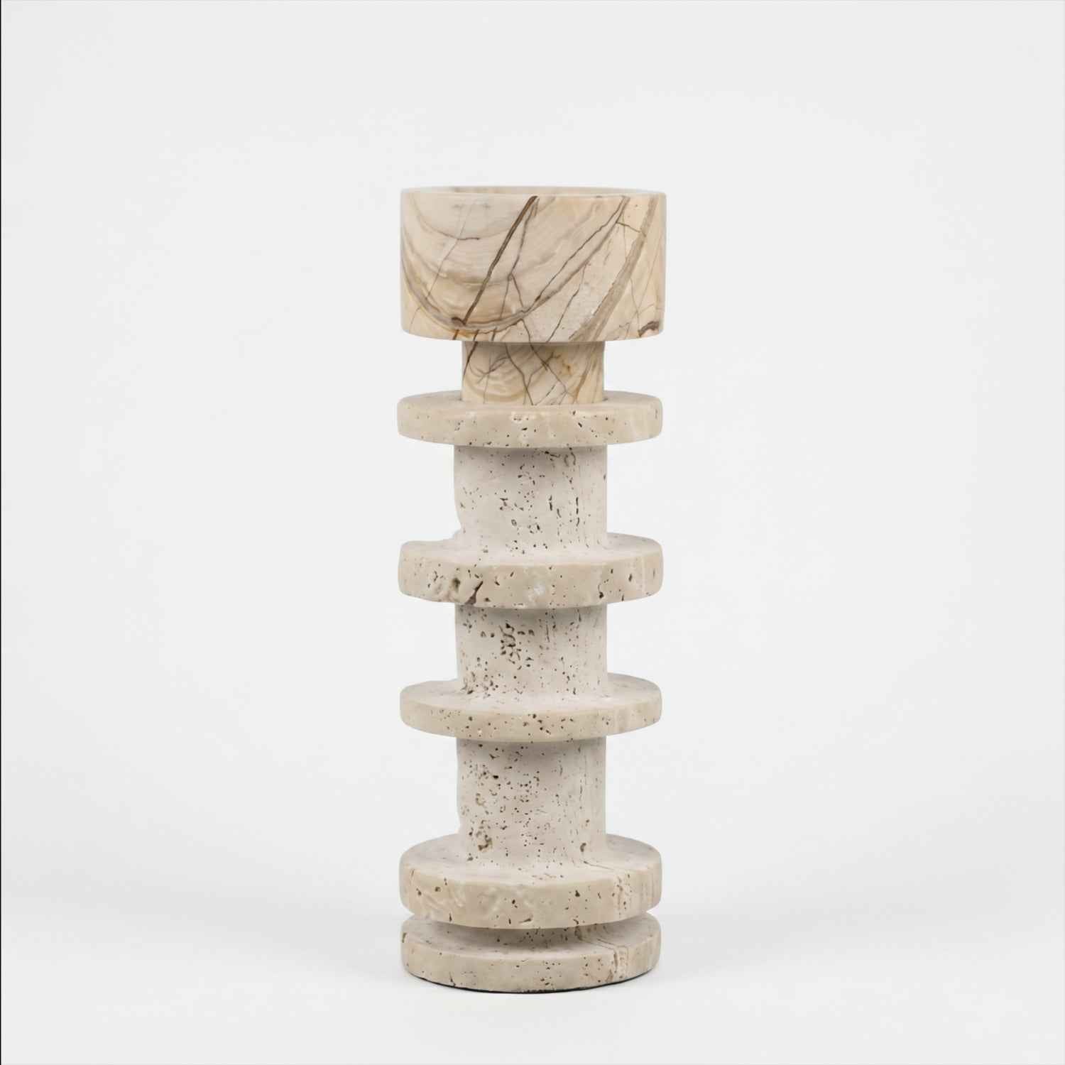 Bello Travertine Candelabrum | Five Rings, Natural Matte Finish