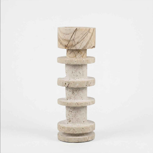 Bello Travertine Candelabrum | Five Rings, Natural Matte Finish