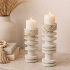 Bello Travertine Candelabrum | Five Rings, Natural Matte Finish