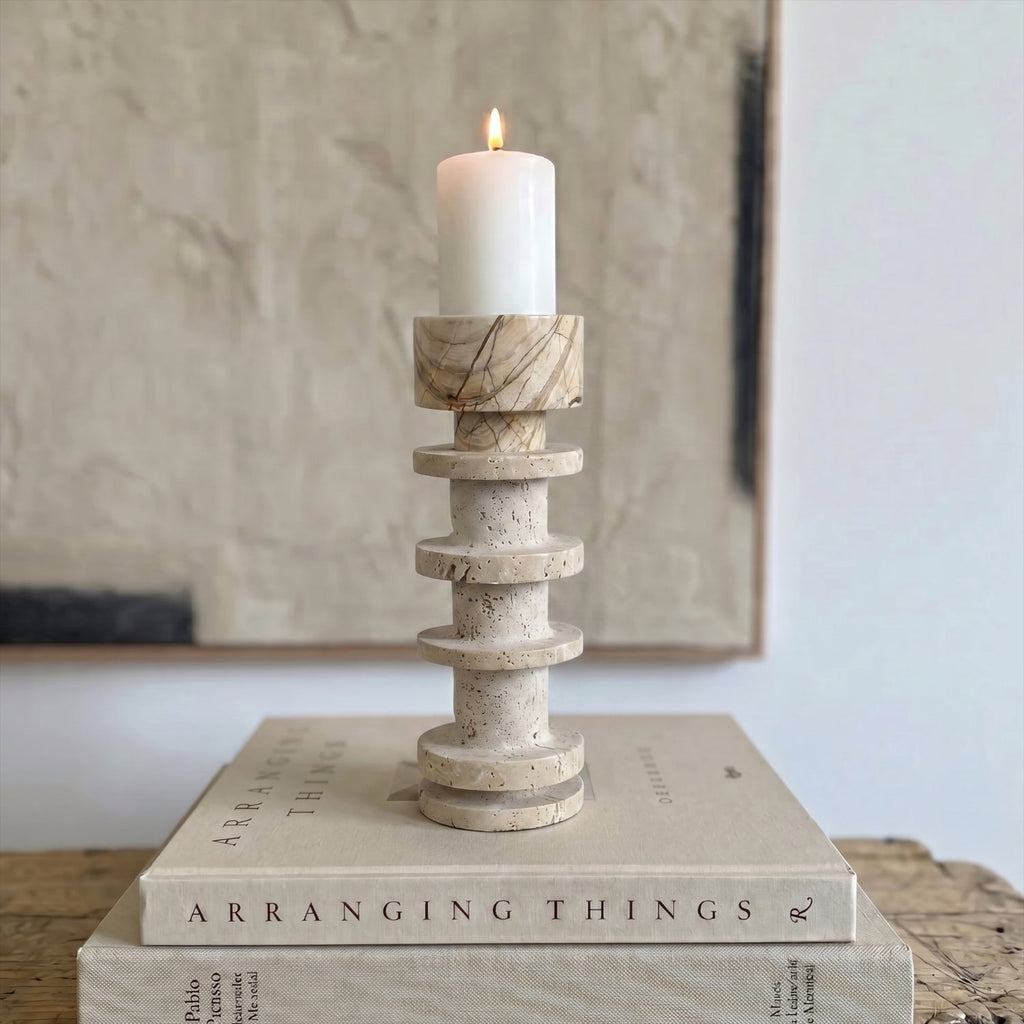Bello Travertine Candelabrum | Five Rings, Natural Matte Finish