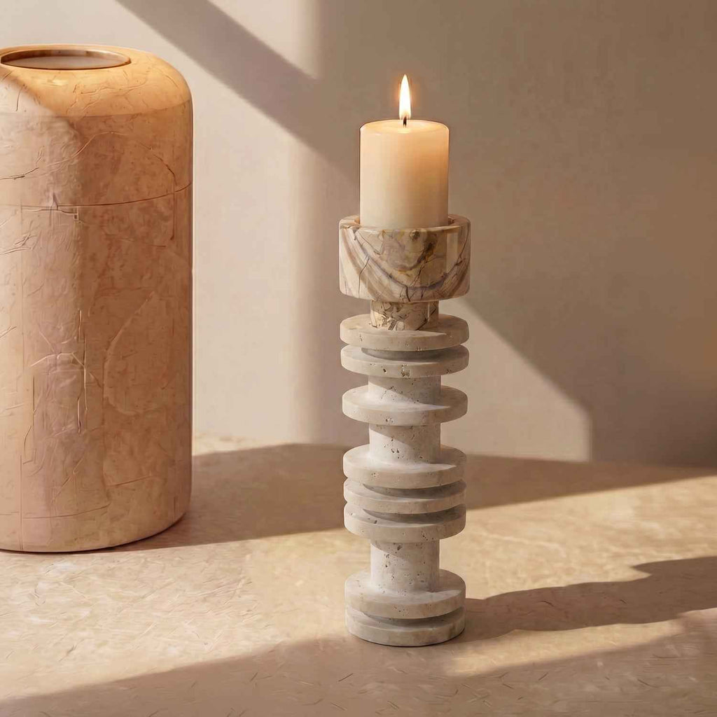 Bello Travertine Candelabrum | Classical Column Design, 32 cm