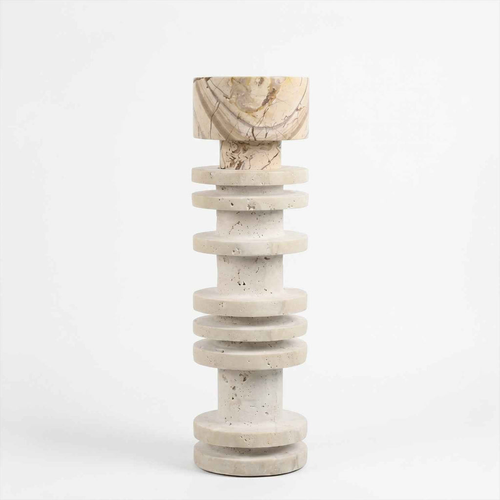 Bello Travertine Candelabrum | Classical Column Design, 32 cm