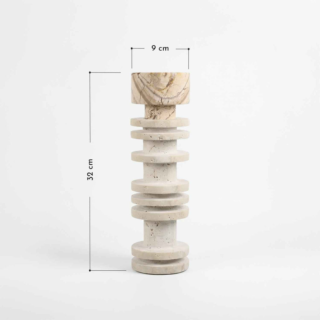 Bello Travertine Candelabrum | Classical Column Design, 32 cm