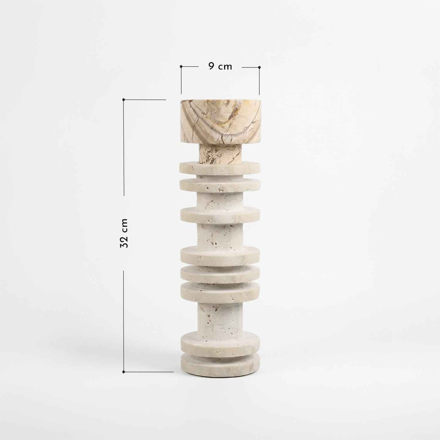 Bello Travertine Candelabrum | Classical Column Design, 32 cm