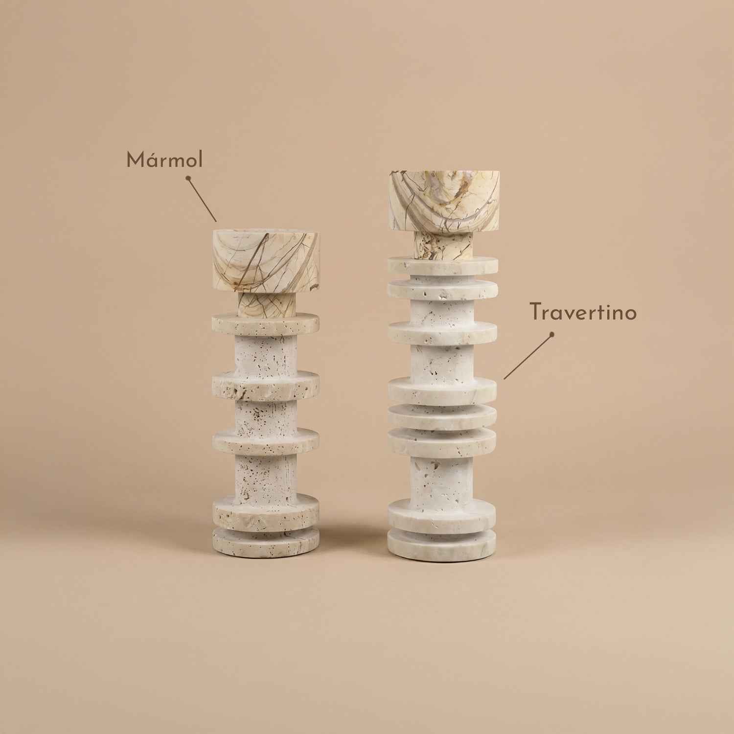 Bello Travertine Candelabrum | Classical Column Design, 32 cm
