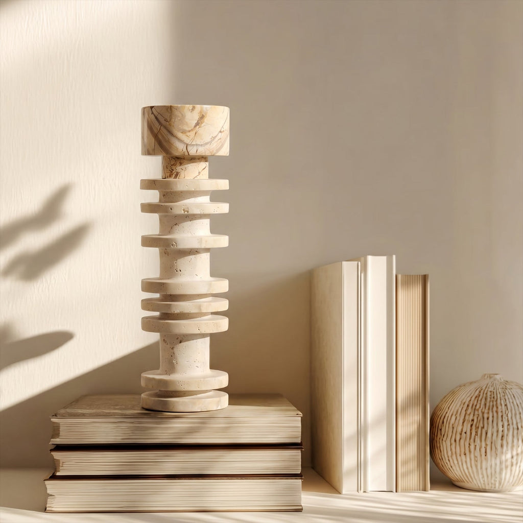 Bello Travertine Candelabrum | Classical Column Design, 32 cm