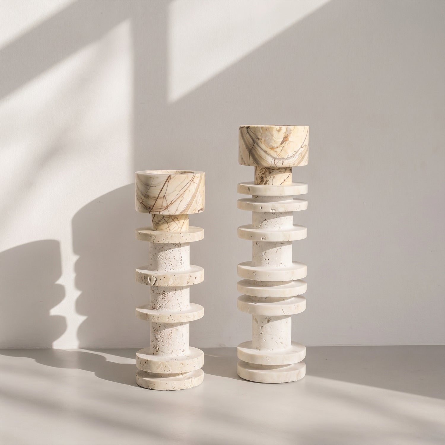Bello Travertine Candelabrum | Classical Column Design, 32 cm