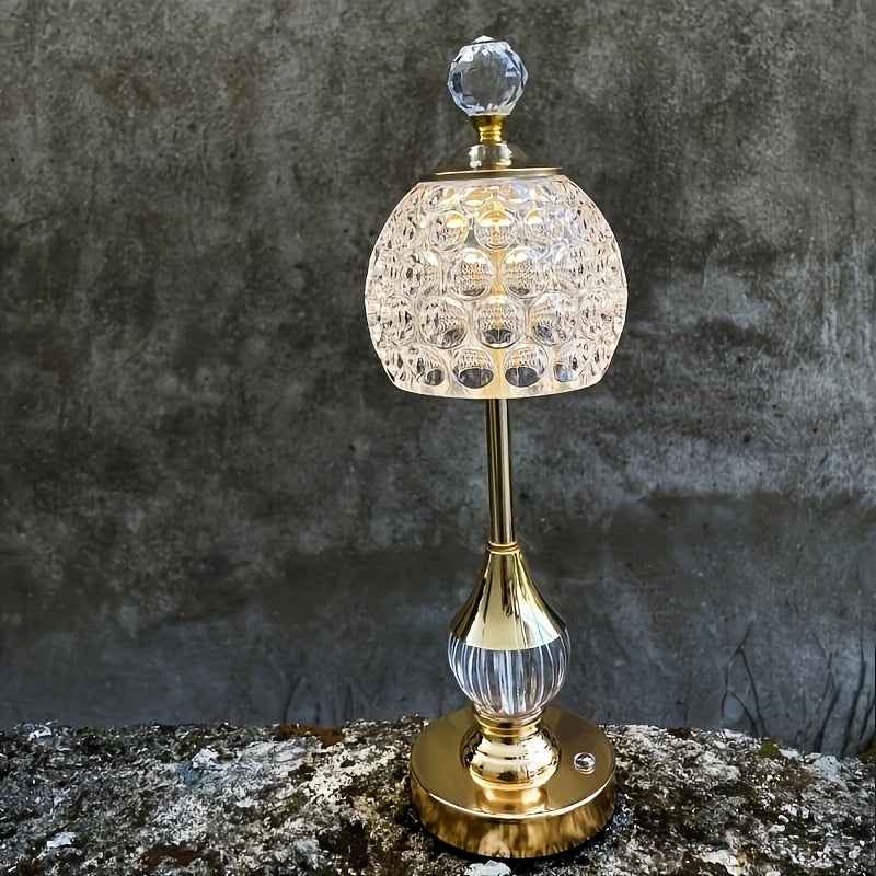Cielo Crystal Touch Table Lamp | Rechargeable LED, Polished Gold
