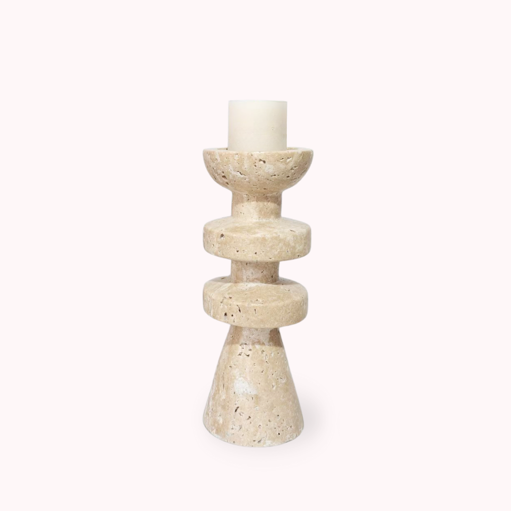 Alfi Candle Holder | Travertine Stone, Two-Tiered Design