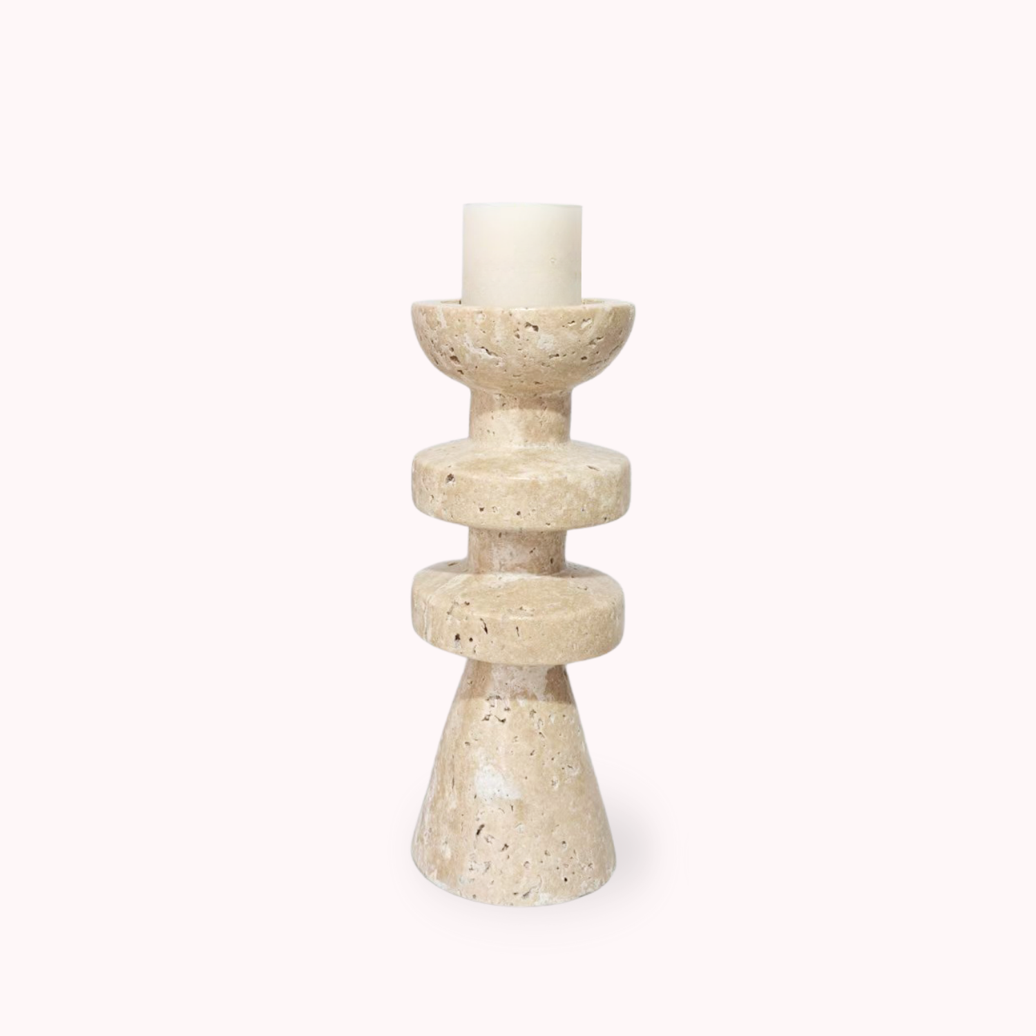 Alfi Candle Holder | Travertine Stone, Two-Tiered Design