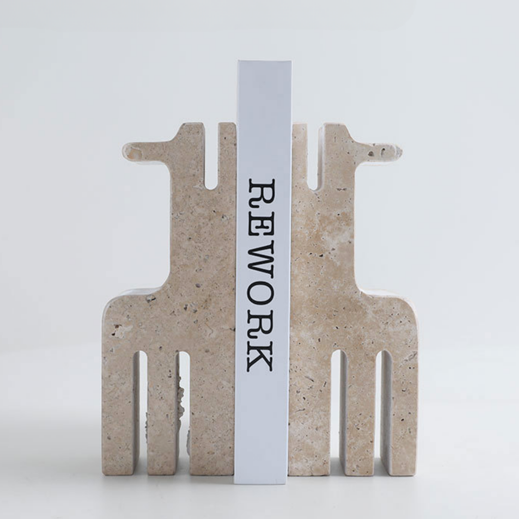 Bela Ethnic Sculpture Bookends | Travertine Marble, Abstract Design