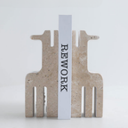 Bela Ethnic Sculpture Bookends | Travertine Marble, Abstract Design