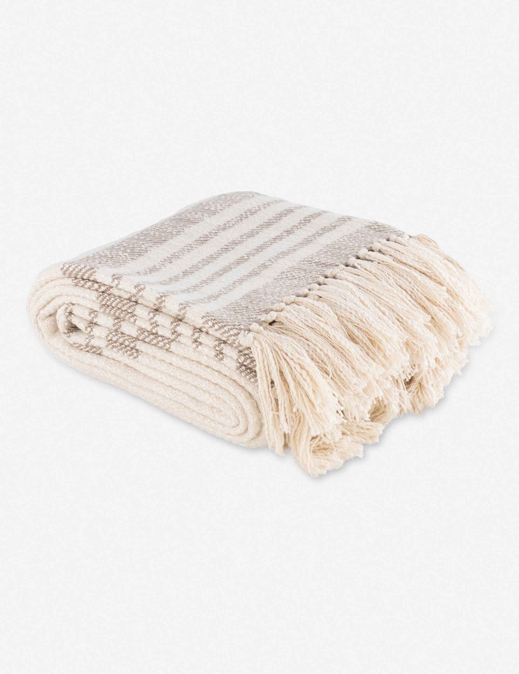 Elysian Throw Blanket | Two-Tone Stripe, Fringed Ends