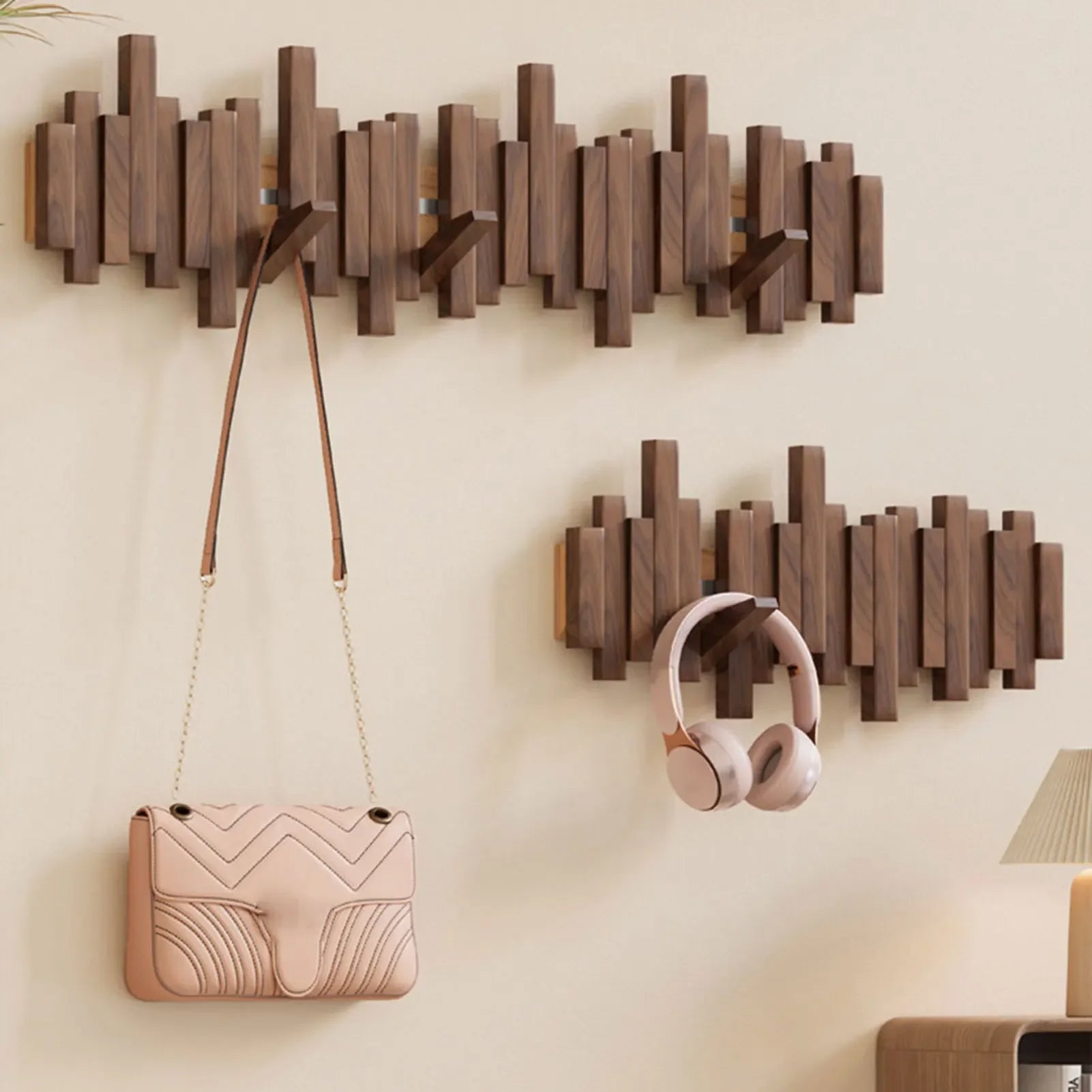 Modura Modern Wooden Coat Rack with Foldable Magnetic Wall Hooks