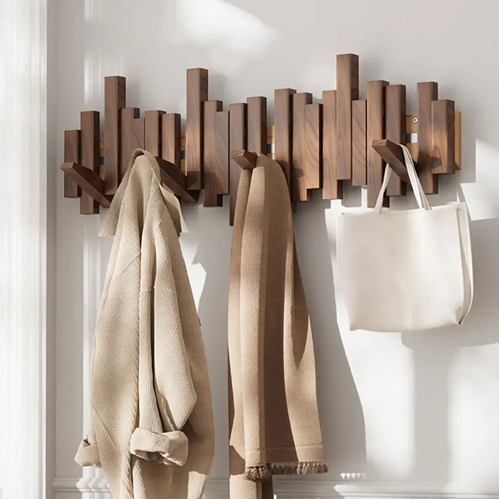 Modura Modern Wooden Coat Rack with Foldable Magnetic Wall Hooks