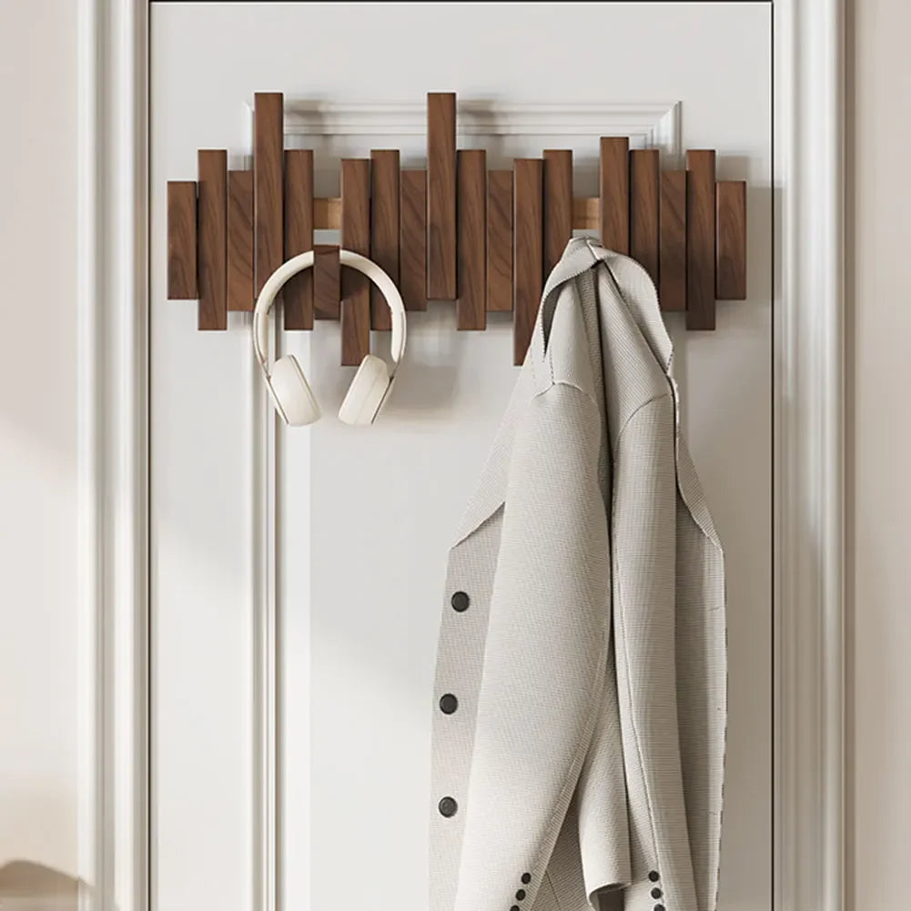 Modura Modern Wooden Coat Rack with Foldable Magnetic Wall Hooks