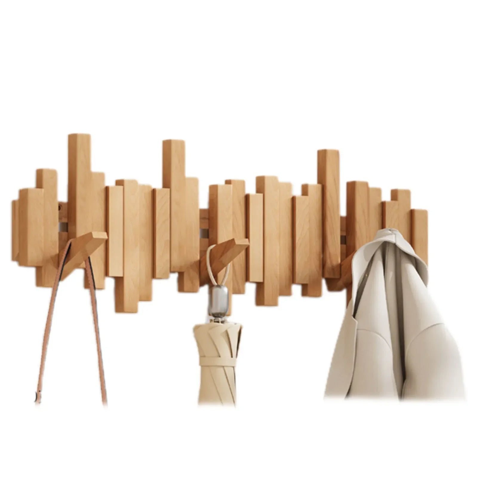 Modura Modern Wooden Coat Rack with Foldable Magnetic Wall Hooks