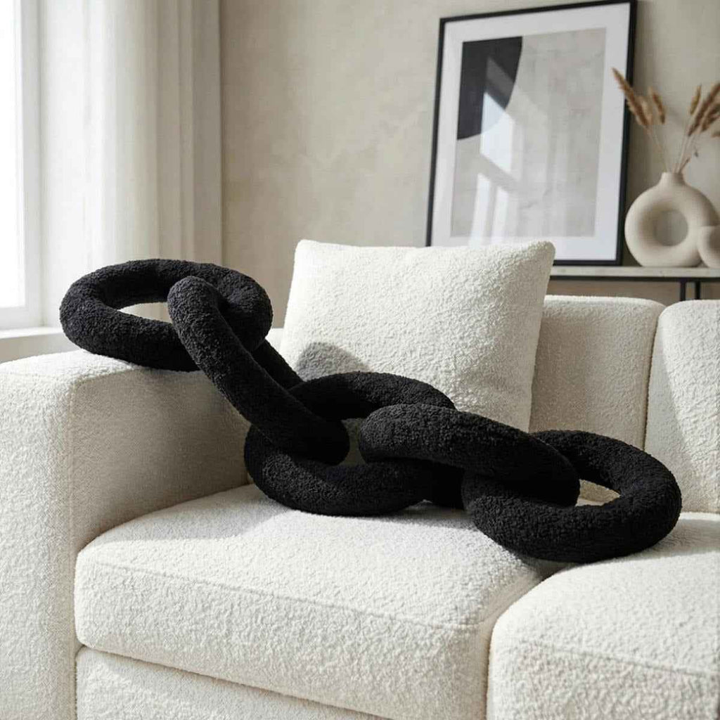 Bela Chain Cushion | Soft Black Design, Modern Nordic Style