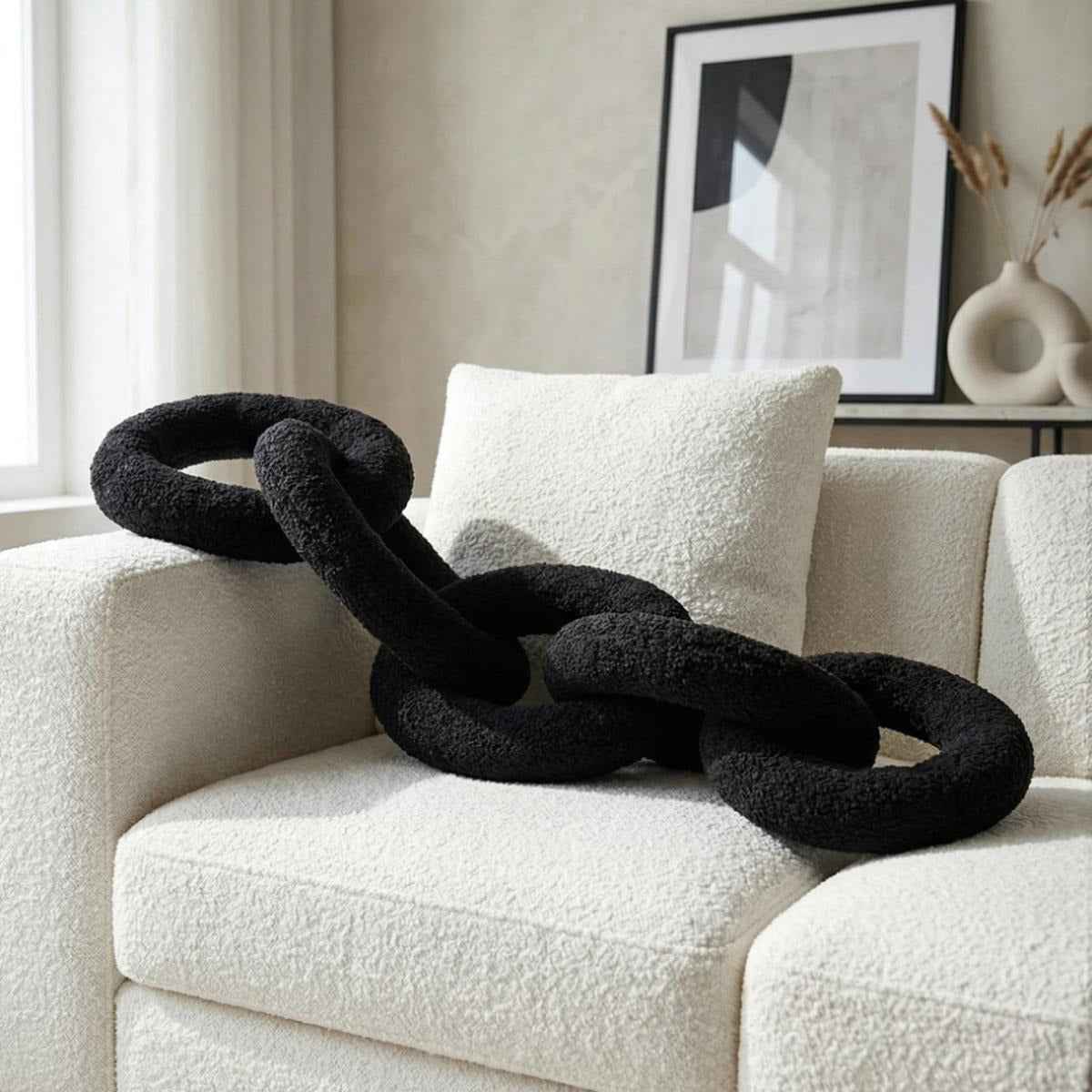 Bela Chain Cushion | Soft Black Design, Modern Nordic Style