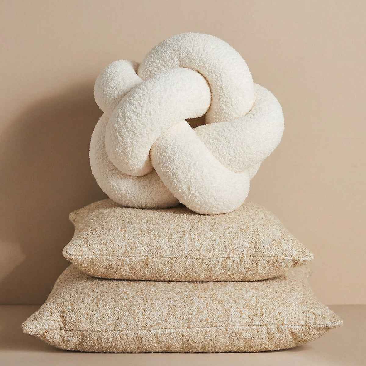 Bela Bouclé Knot Cushion | Soft Lamb-Like Texture, Elegant Nude