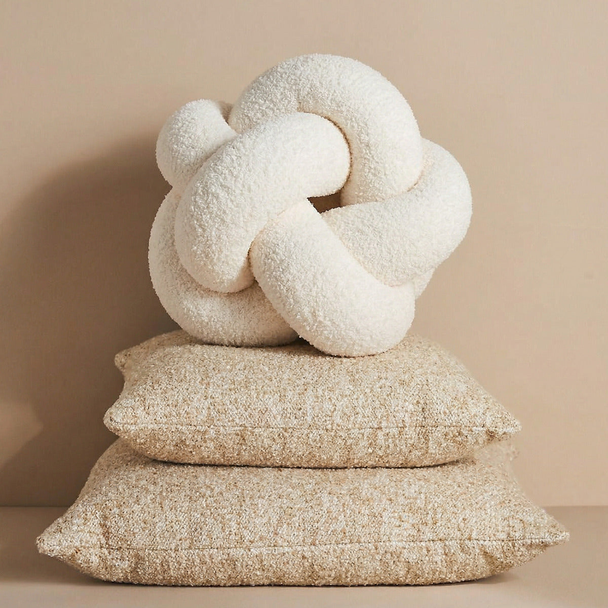 Bela Bouclé Knot Cushion | Soft Lamb-Like Texture, Elegant Nude