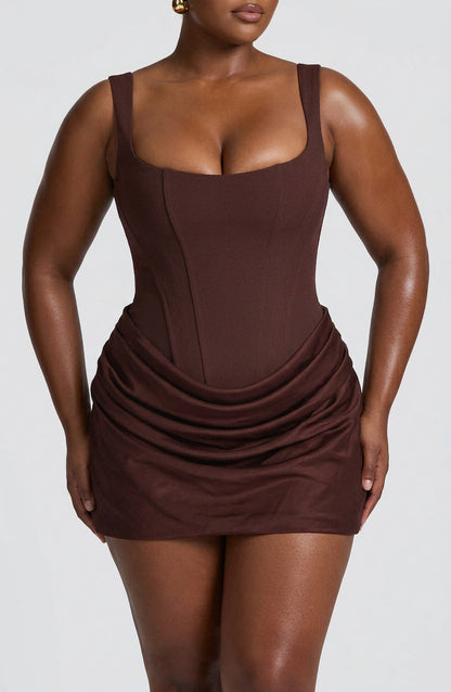 Stylish Mini Dress for Women Square-Neck Ruched Sleeveless