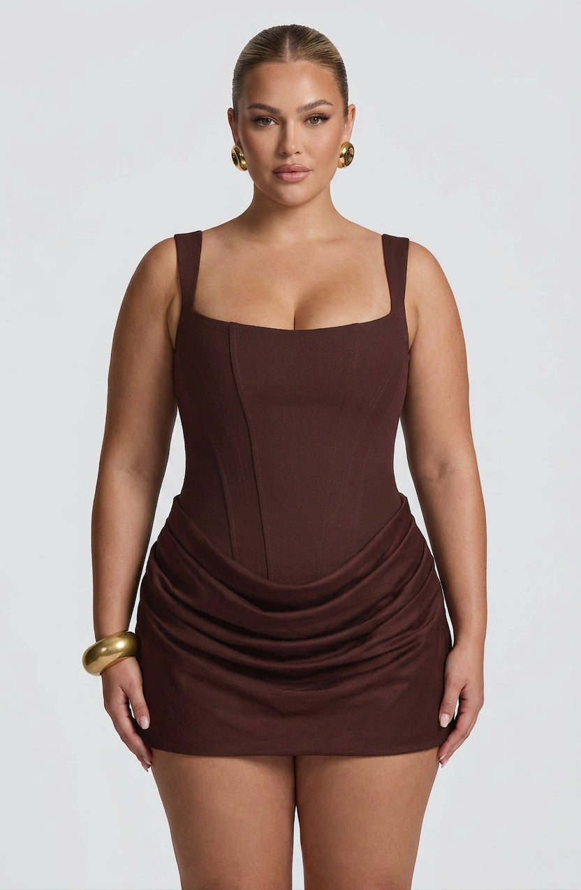 Stylish Mini Dress for Women Square-Neck Ruched Sleeveless