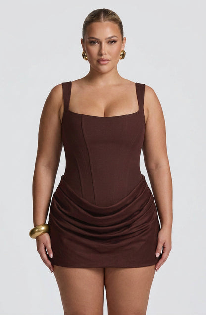 Stylish Mini Dress for Women Square-Neck Ruched Sleeveless
