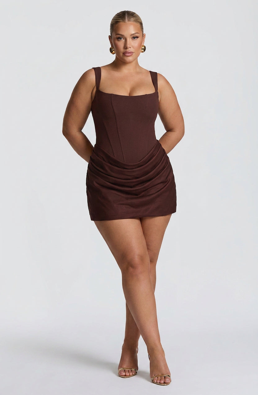 Stylish Mini Dress for Women Square-Neck Ruched Sleeveless