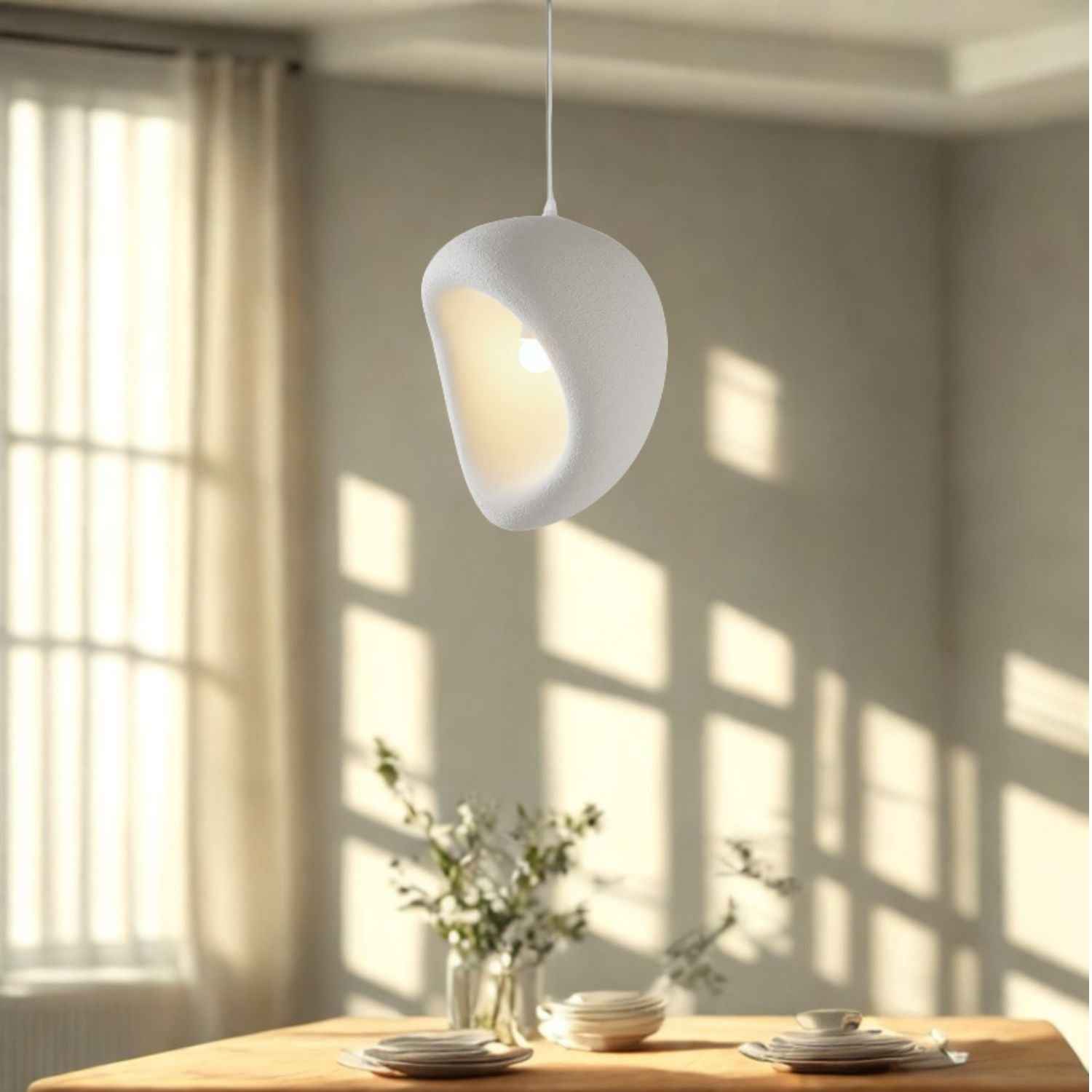 Ovo – Cream Beige Japandi Pendant Hanging Lamp 150cm
