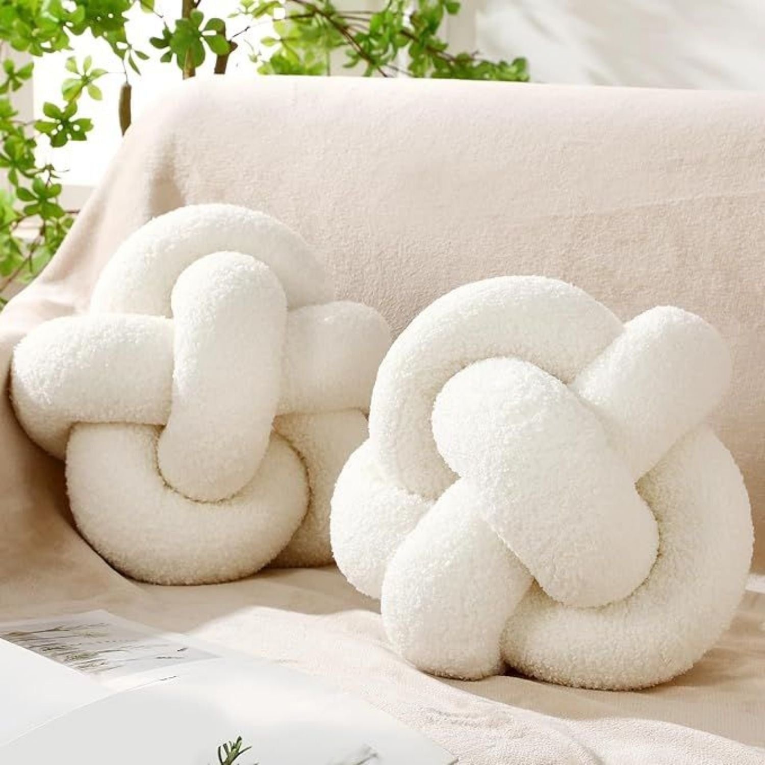 Bela Bouclé Knot Cushion | Soft Lamb-Like Texture, Elegant Nude